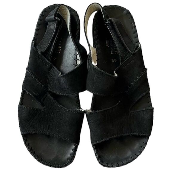 La Plume Sandals Black Suede Nubuck Shoes Hook & Loop Straps Made in Italy 39 9 - Picture 1 of 10